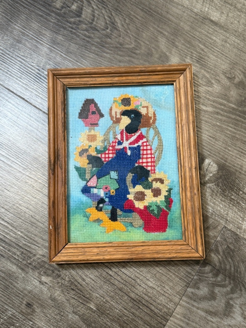 Vintage Country Crow No Count Cross Stitch framed